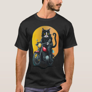Motorcycle Tuxedo Cat  Dad Mum Kittens T-Shirt