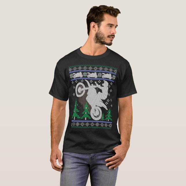 Motorcycle Ugly Christmas Sweater Biker T-Shirt (Front Full)