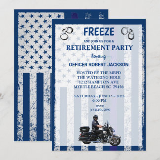 Motorcycle US Flag Police Officer Retirement Invitation