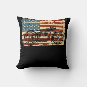 Motorcycle USA Flag patriotic vintage July 4th Cushion