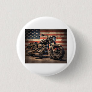 Motorcycle USA Flag Retro Biker 3 Cm Round Badge