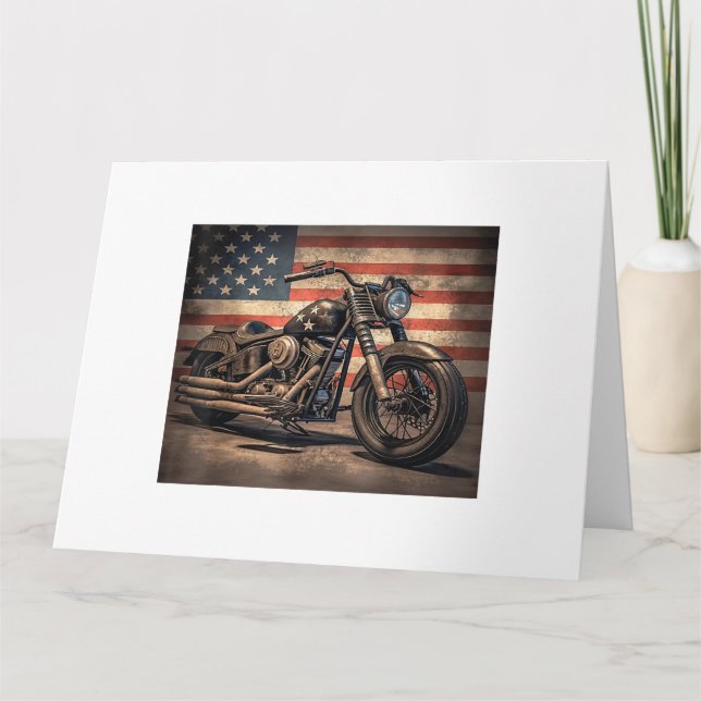Motorcycle USA Flag Retro Biker Card (Front)