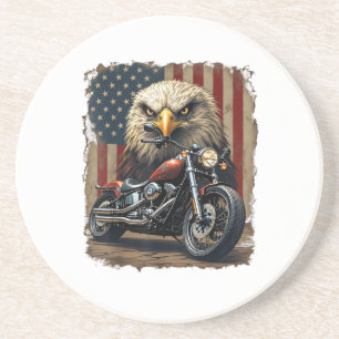 Motorcycle USA Flag Retro Biker Chopper Coaster