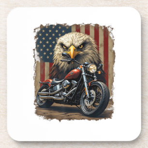 Motorcycle USA Flag Retro Biker Chopper Coaster