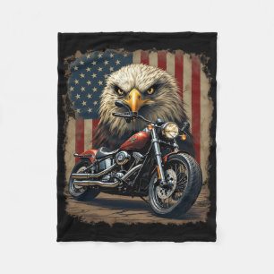 Motorcycle Usa Flag Retro Biker Chopper Fleece Blanket