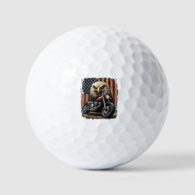 Motorcycle USA Flag Retro Biker Chopper Golf Balls (Front)
