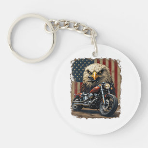 Motorcycle USA Flag Retro Biker Chopper Key Ring