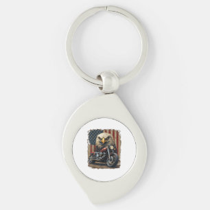 Motorcycle USA Flag Retro Biker Chopper Key Ring