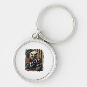 Motorcycle USA Flag Retro Biker Chopper Key Ring