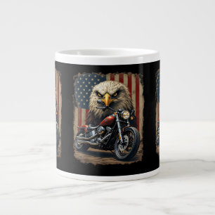 Motorcycle USA Flag Retro Biker Chopper Large Coffee Mug