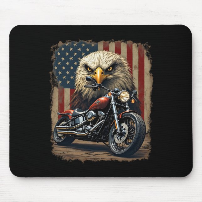 Motorcycle Usa Flag Retro Biker Chopper  Mouse Mat (Front)