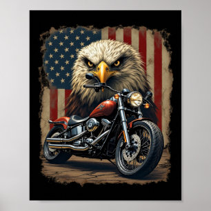 Motorcycle Usa Flag Retro Biker Chopper Poster