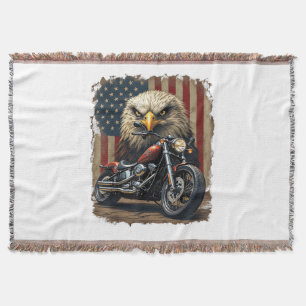 Motorcycle USA Flag Retro Biker Chopper Throw Blanket