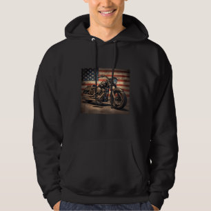Motorcycle USA Flag Retro Biker Hoodie