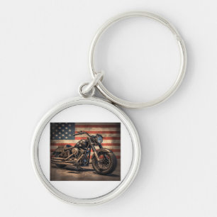 Motorcycle USA Flag Retro Biker Key Ring
