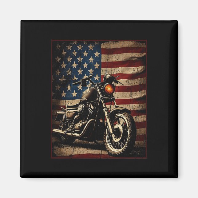 Motorcycle Usa Flag Retro Biker  Magnet (Front)