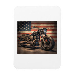 Motorcycle USA Flag Retro Biker Magnet