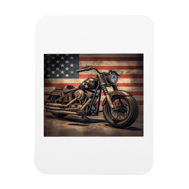Motorcycle USA Flag Retro Biker Magnet (Vertical)