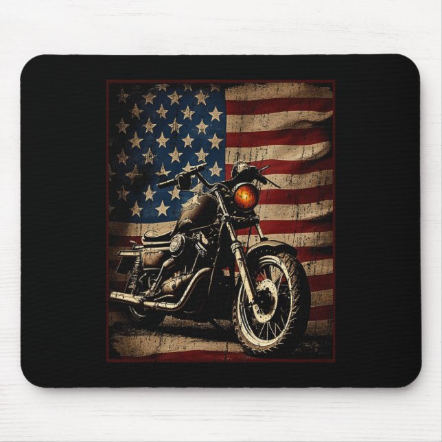 Motorcycle Usa Flag Retro Biker  Mouse Mat (Front)