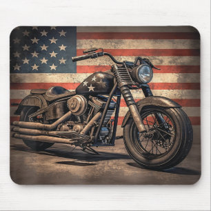 Motorcycle USA Flag Retro Biker Mouse Mat