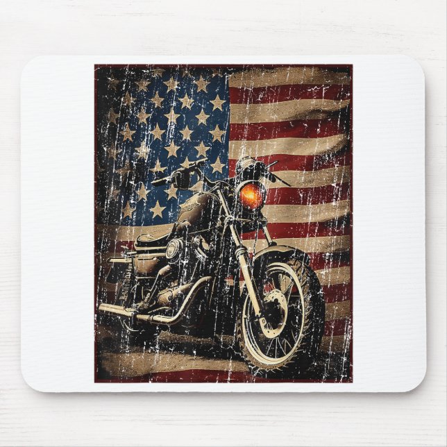 Motorcycle USA Flag Retro Biker Mouse Mat (Front)