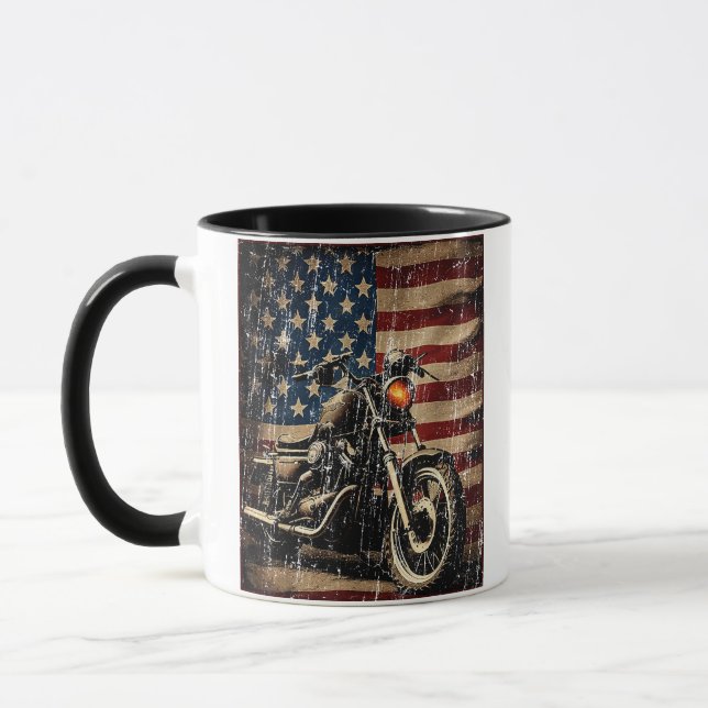 Motorcycle USA Flag Retro Biker Mug (Left)