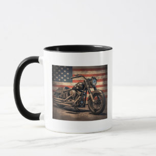 Motorcycle USA Flag Retro Biker Mug