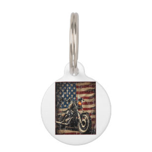 Motorcycle USA Flag Retro Biker Pet Tag
