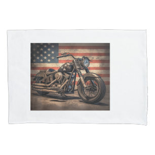 Motorcycle USA Flag Retro Biker Pillowcase