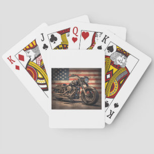 Motorcycle USA Flag Retro Biker Playing Cards