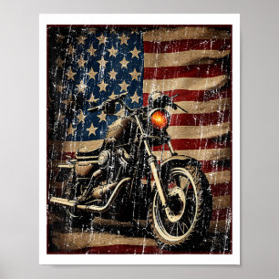 Motorcycle USA Flag Retro Biker Poster