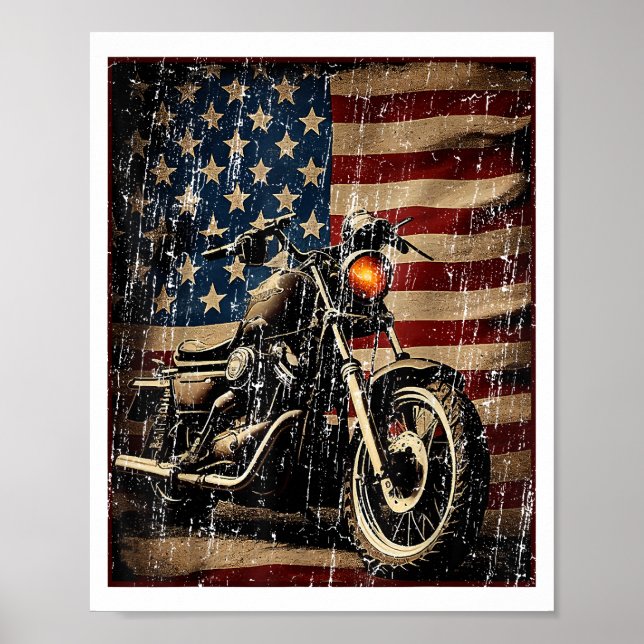 Motorcycle USA Flag Retro Biker Poster (Front)