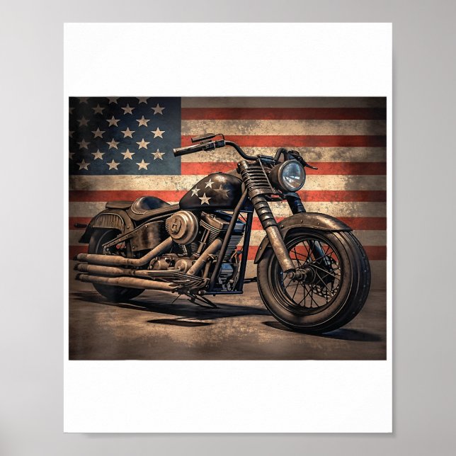 Motorcycle USA Flag Retro Biker Poster (Front)