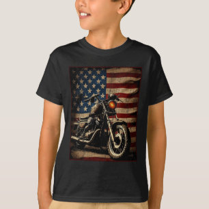 Motorcycle Usa Flag Retro Biker  T-Shirt
