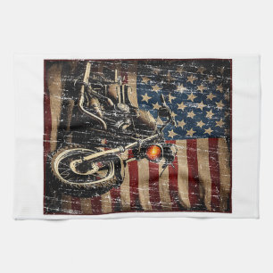 Motorcycle USA Flag Retro Biker Tea Towel
