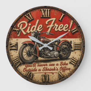 Motorcycle Vintage Biker Garage Decor Classic Large Clock