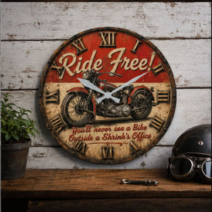 Motorcycle Vintage Biker Garage Decor Classic Large Clock
