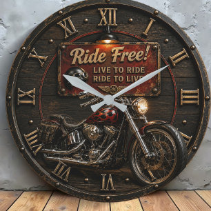 Motorcycle Vintage Biker Garage Decor Large Clock