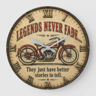 Motorcycle Vintage Classic Bike Garage Decor Large Clock