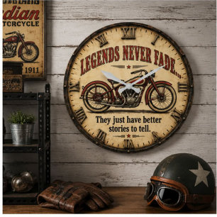 Motorcycle Vintage Classic Bike Garage Decor Large Clock