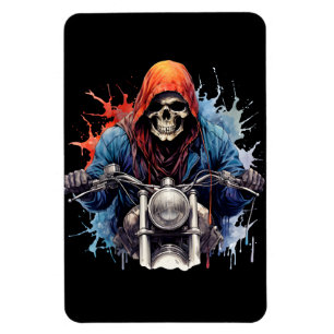 Motorcycle Watercolor Skeleton Rider Magnet