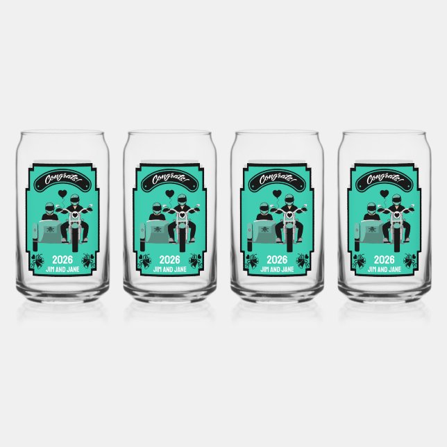 Motorcycle Wedding Gifts For Couple Can Glass (Front)