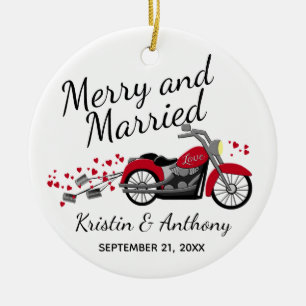Motorcycle Wedding Newlywed Merry & Married Ceramic Tree Decoration