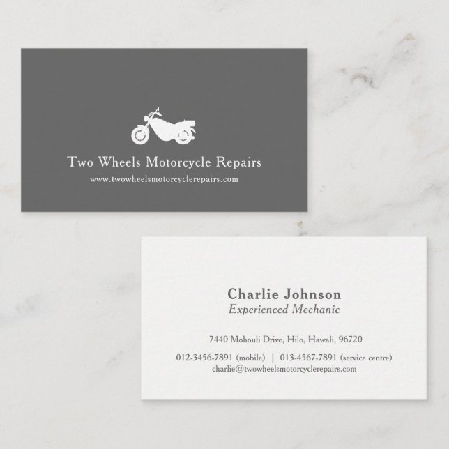Motorcycle white modern motoring business card (Front/Back)