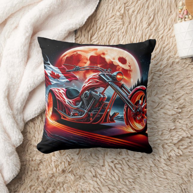 Motorcycle with Canadian flag by moon Cushion (Blanket)