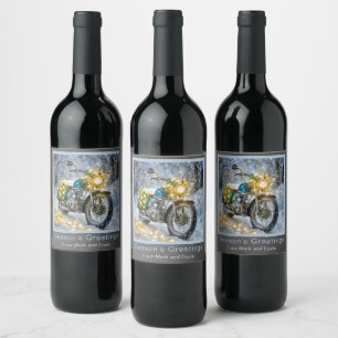 Motorcycle with Christmas Lights  Wine Label