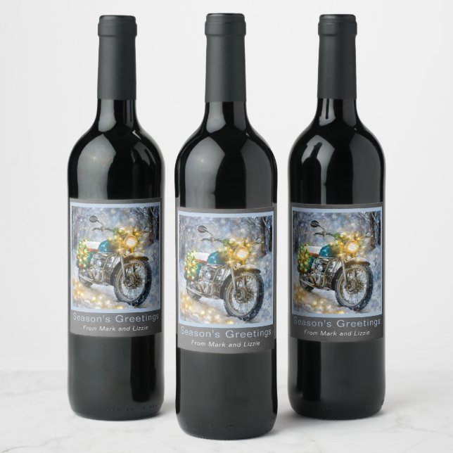Motorcycle with Christmas Lights  Wine Label (Bottles)