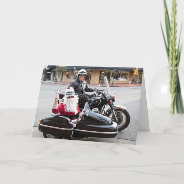 Motorcycle with Santa Claus in sidecar Holiday Card (Front)