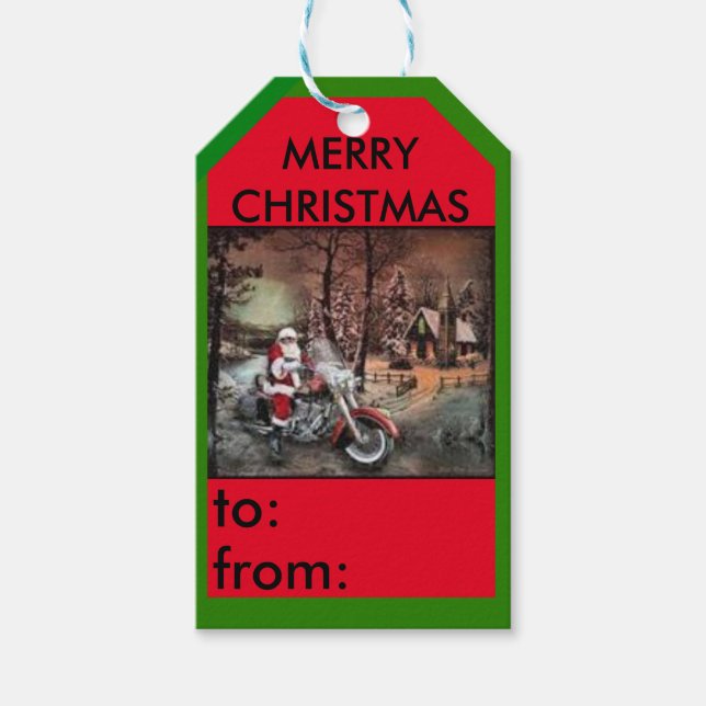 Motorcycle with Santa farmhouse gift tag (Front)