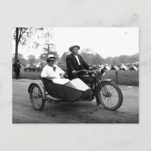 Motorcycle with sidecar vintage photo postcard